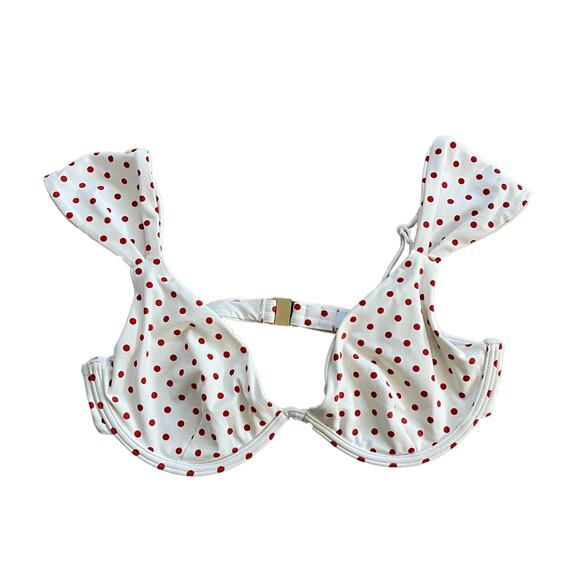 Onia x WeWoreWhat Polka Dot Underwire Bikini Top Cap Sleeve Red L Retro - Picture 4 of 8